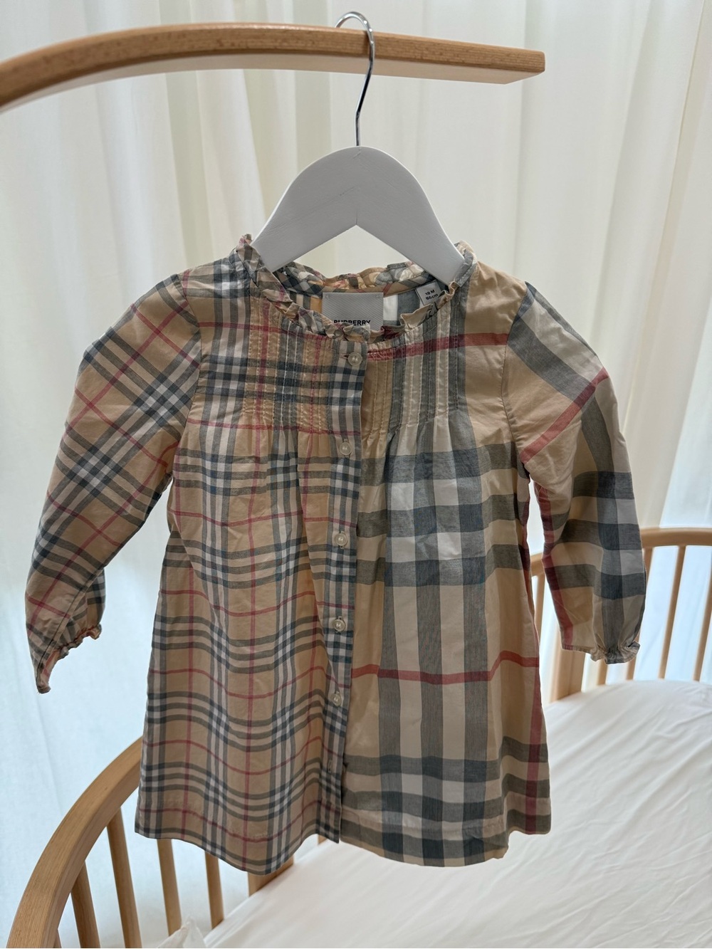 Burberry Beige Plaid Girls Button-Front Dress